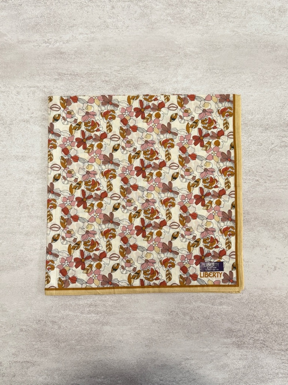 Liberty Floral Pocket Square in Cream, Pink & Gold Trim